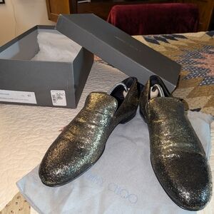 Jimmy Choo Glittering Gold and Black Loafers